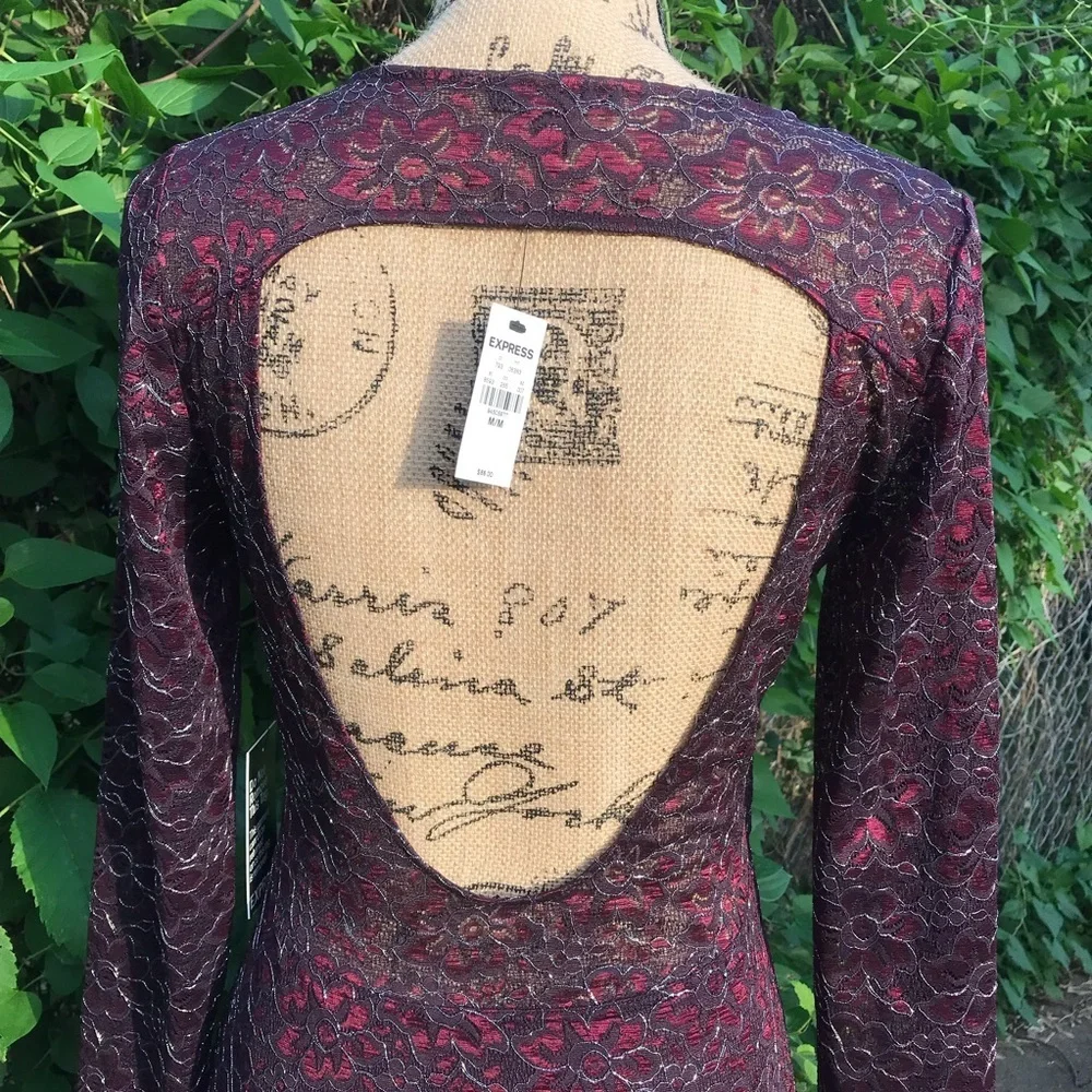 Express NWT Burgundy and Silver Cocktail Dress - Picture 5 of 6
